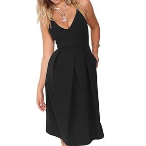 Black spaghetti strap dress with pockets